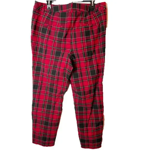 LANE BRYANT Slim Ankle 4 Season Pant Stretch Red Tartan Plaid SZ 16 Mid Rise - Picture 4 of 8